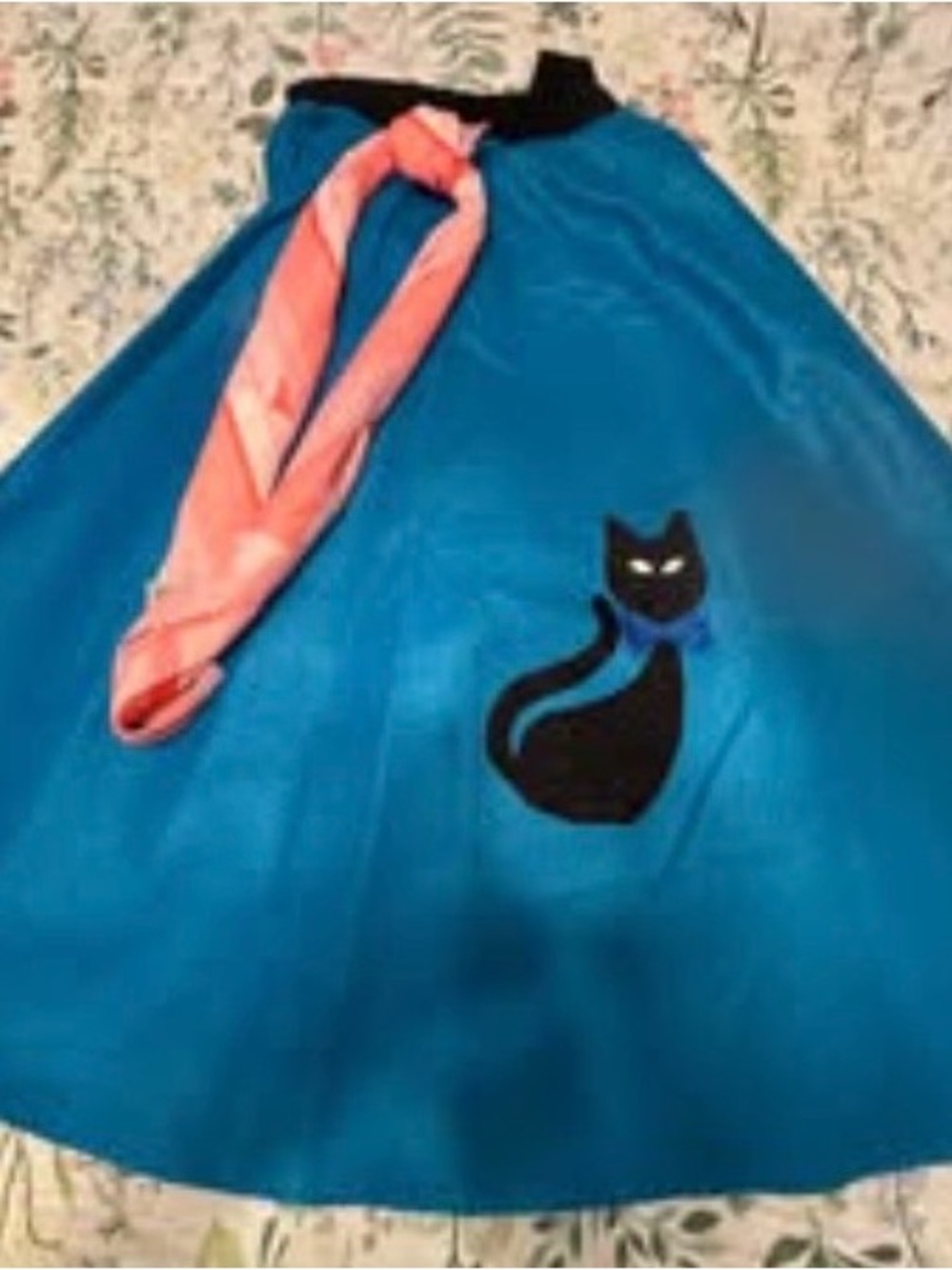 Blue Circle Skirt with Black Cat Applique and Pink Scarf Halloween costume